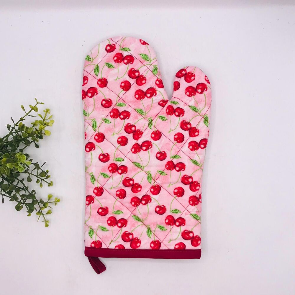 Oven Mitt: Cherries Pink and Red Baking Mitt Gift Cottage